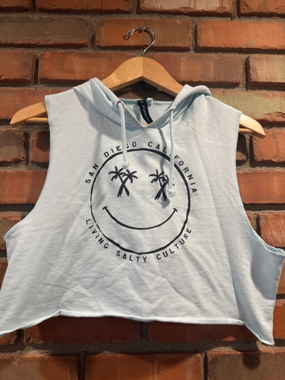 San Diego Graphic Cropped Hoodie Tank Top - Light Blue